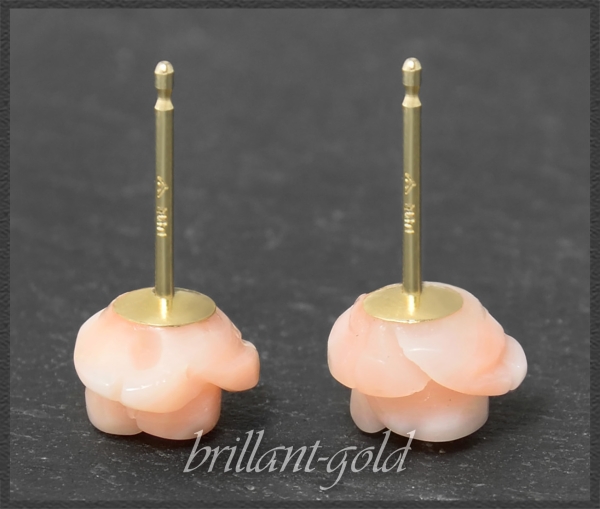 Preview: Ohrstecker rosa Edel-Koralle Rosen Blume, 585 Gold